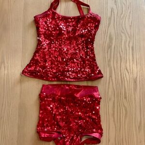 balera Red Sequin Dance Tank and Shorts Set